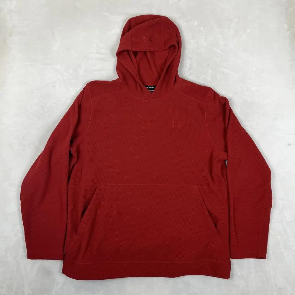 Under Armour ColdGear Hoodie Mens 2XL Red Fleece Thermal Pullover Sweatshirt